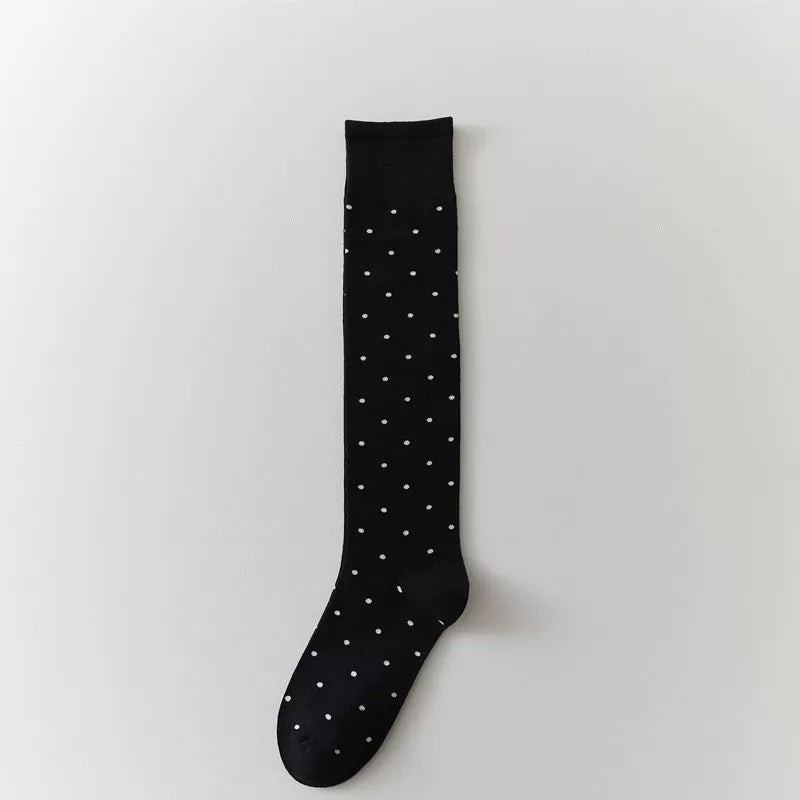 Findszx | Women’s Polka Dot Cotton Calf Socks with Light Pile Texture for Spring & Autumn Wear