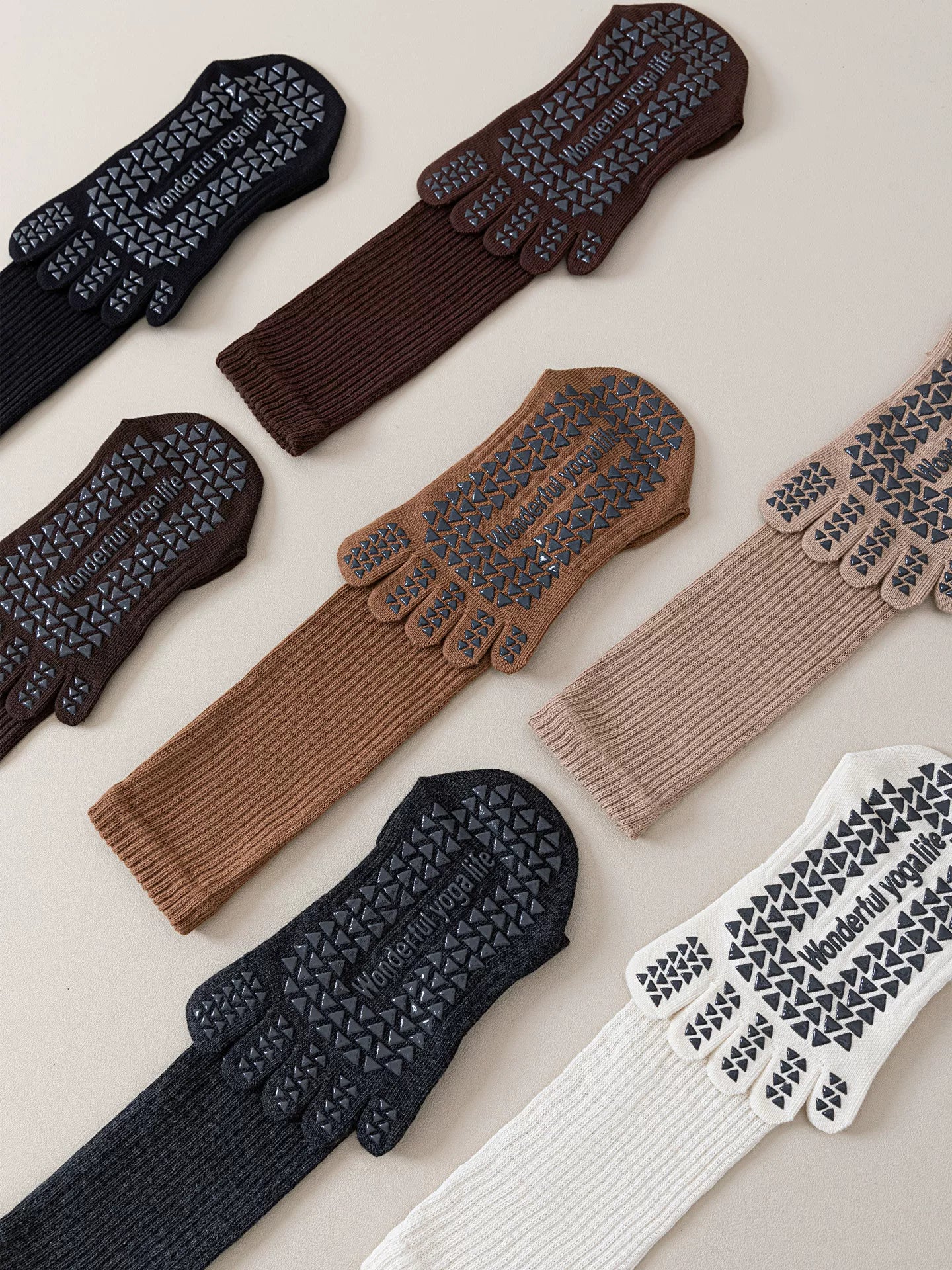 Findszx | Five-Toe Calf Socks in Warm Neutral Tones, Lightweight Design for Yoga & Pilates Wear