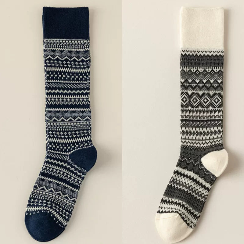 Findszx | Women’s Retro-Inspired High Cotton Socks with Double-Knit Design for Autumn & Winter Wear