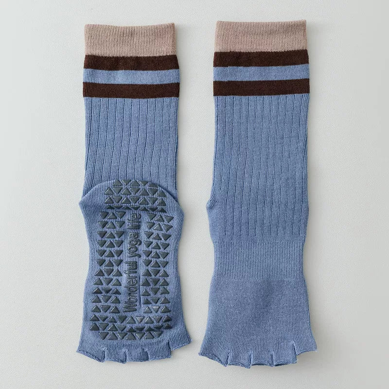 Findszx | Women’s Open-Toe Mid-Calf Five-Toe Yoga Socks with Grip for Pilates, Dance & Indoor Fitness