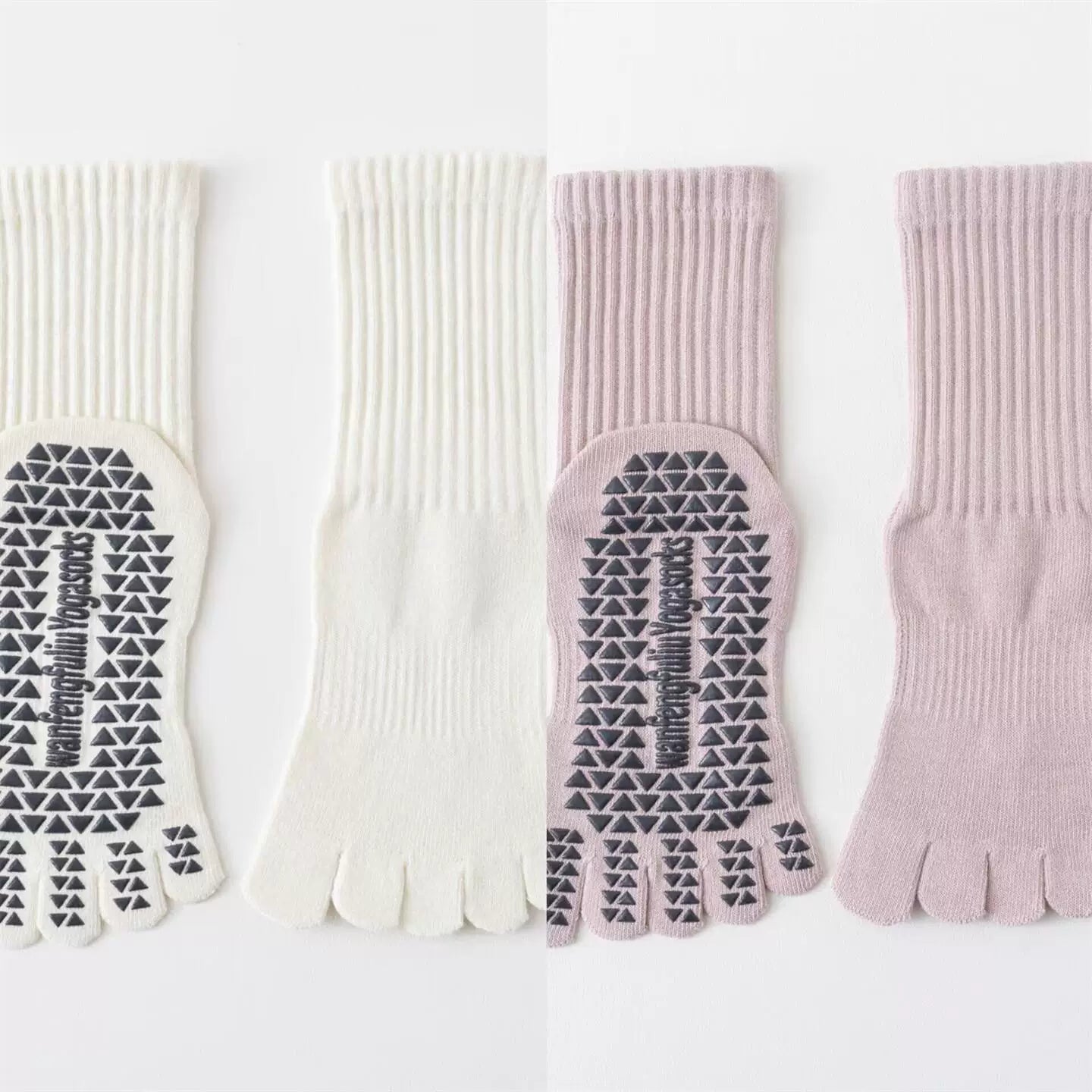 Findszx | Women’s Solid Color Mid-Calf Five-Toe Yoga Socks with Grip for Pilates & Indoor Fitness