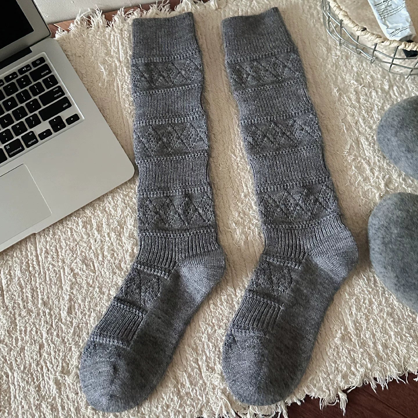 Findszx | Textured Diamond-Pattern Calf Socks for Women, Soft Knit Design, Autumn & Winter Daily Wear