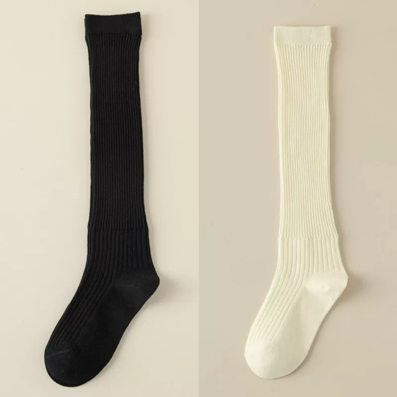 Findszx | Women’s White Long Calf Pile Socks with Vertical Stripe Texture for Spring & Summer Wear