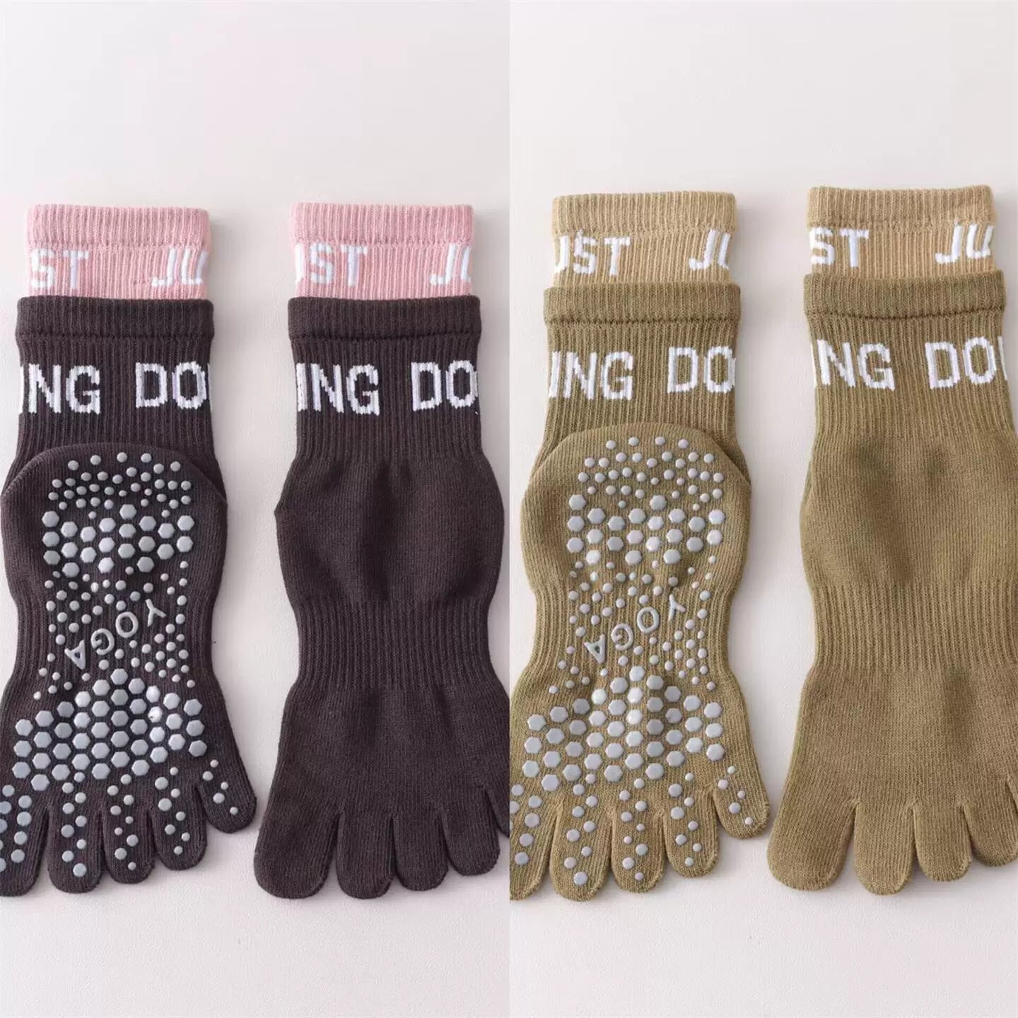 Findszx | Women’s Color-Block Mid-Calf Five-Toe Yoga Socks with Grip for Pilates & Indoor Fitness