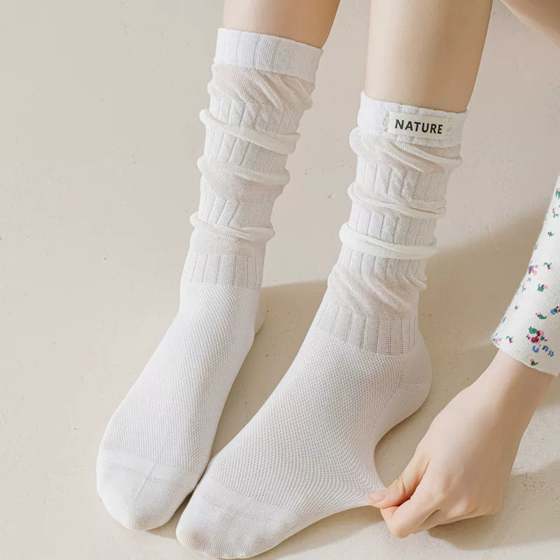 Findszx | Women’s Mid-High Calf Cotton Socks with Fabric Label Detail for Spring & Summer Wear