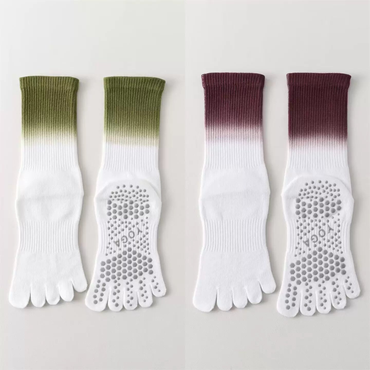 Findszx | Women’s Gradient Mid-Calf Five-Toe Yoga Socks with Grip for Pilates, Dance & Indoor Fitness