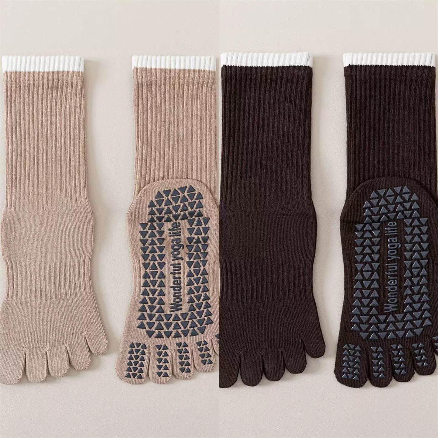 Findszx | Women’s Striped Five-Toe Yoga Socks with Grip for Pilates, Dance & Indoor Fitness