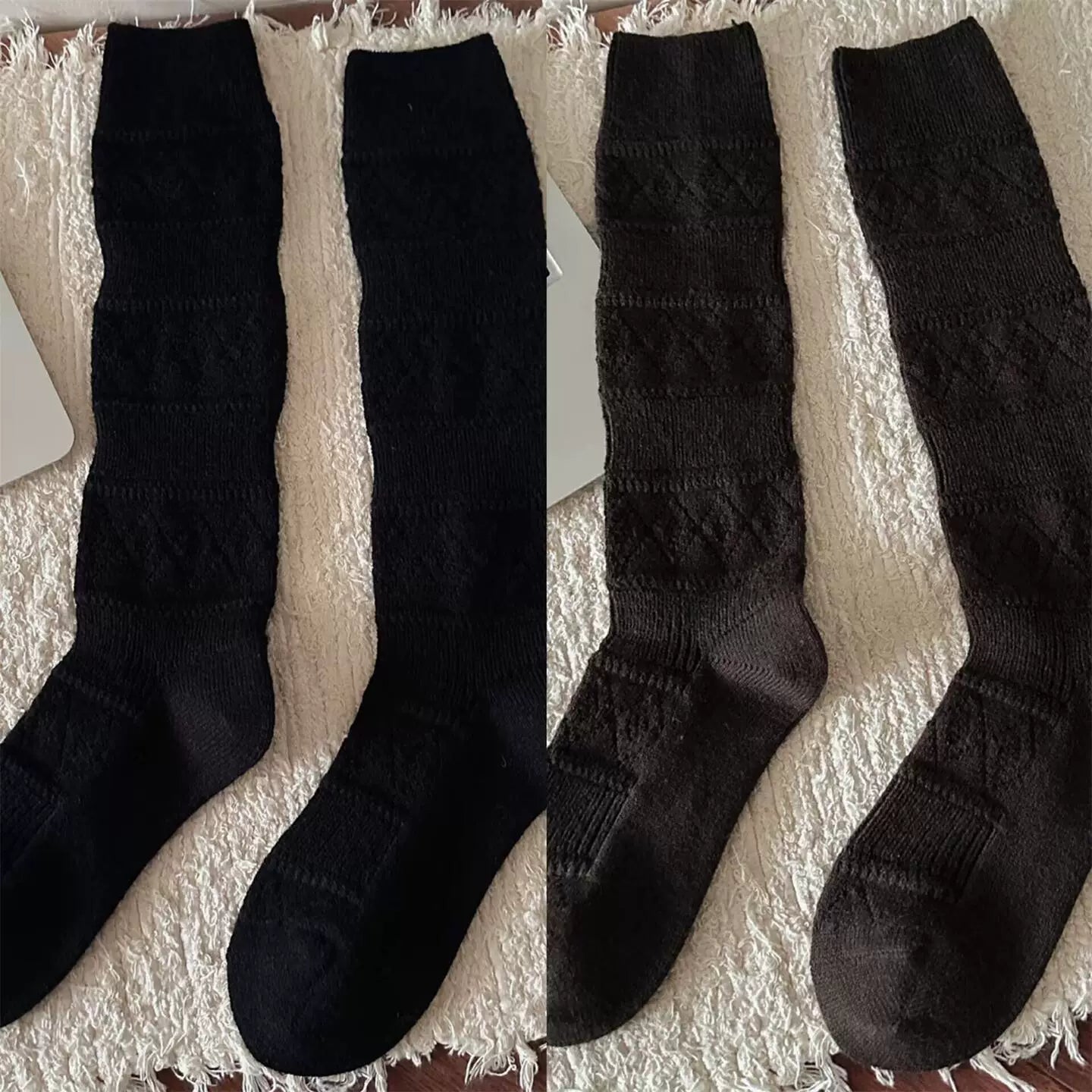 Findszx | Textured Diamond-Pattern Calf Socks for Women, Soft Knit Design, Autumn & Winter Daily Wear