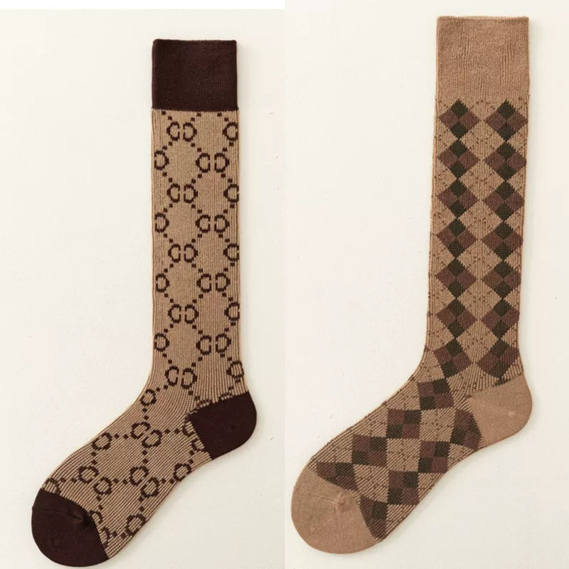Findszx | Women’s Letter-Detail Calf Cotton Socks with Double-Knit Texture for Autumn & Winter Wear