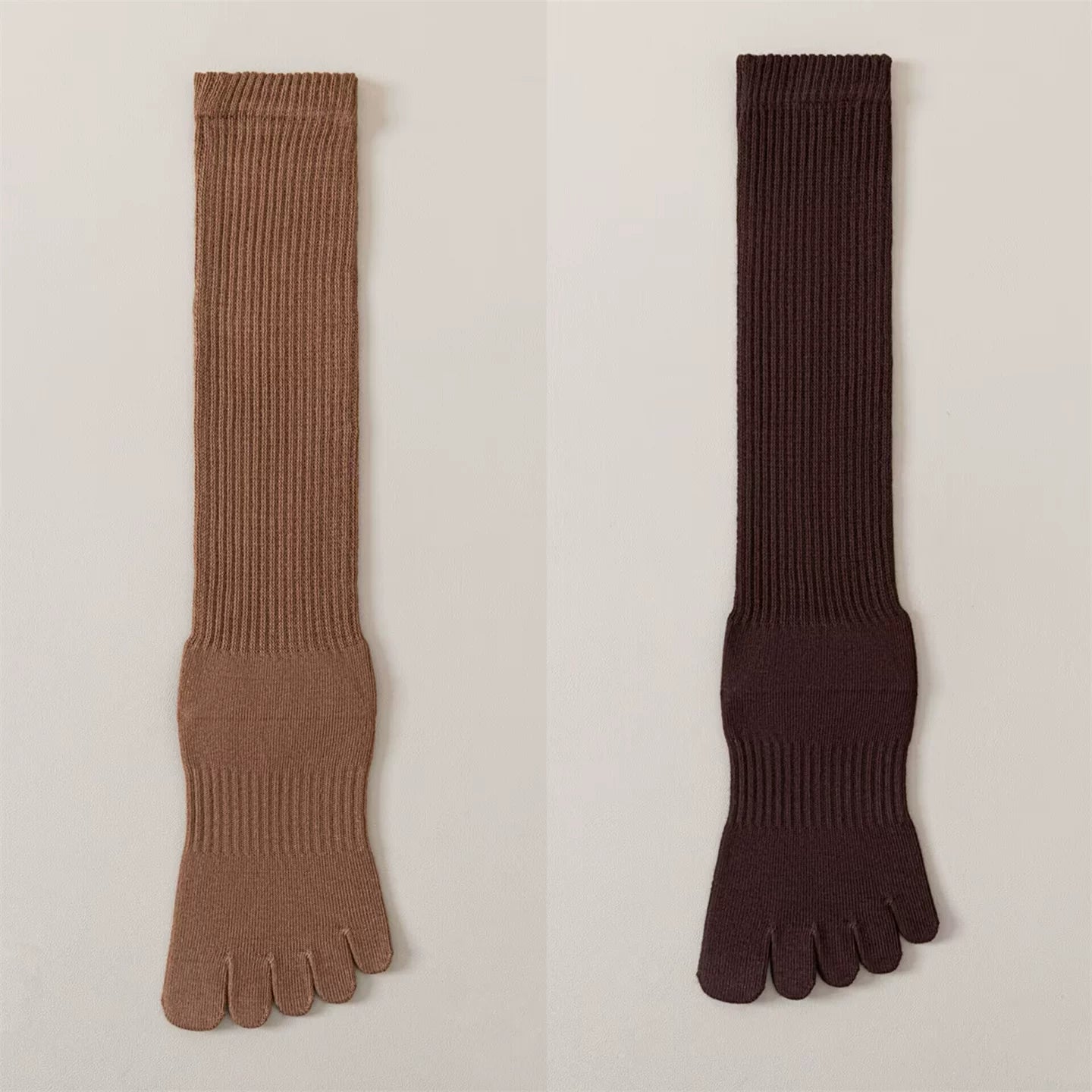 Findszx | Women’s Split-Toe Long Calf Socks in Warm Neutral Tones for Spring & Autumn Styling