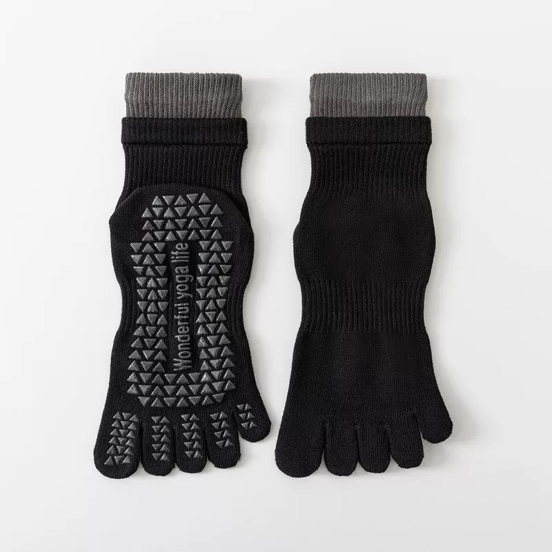 Findszx | Women’s Double-Cuff Mid-Calf Five-Toe Yoga Socks with Grip for Pilates & Indoor Fitness