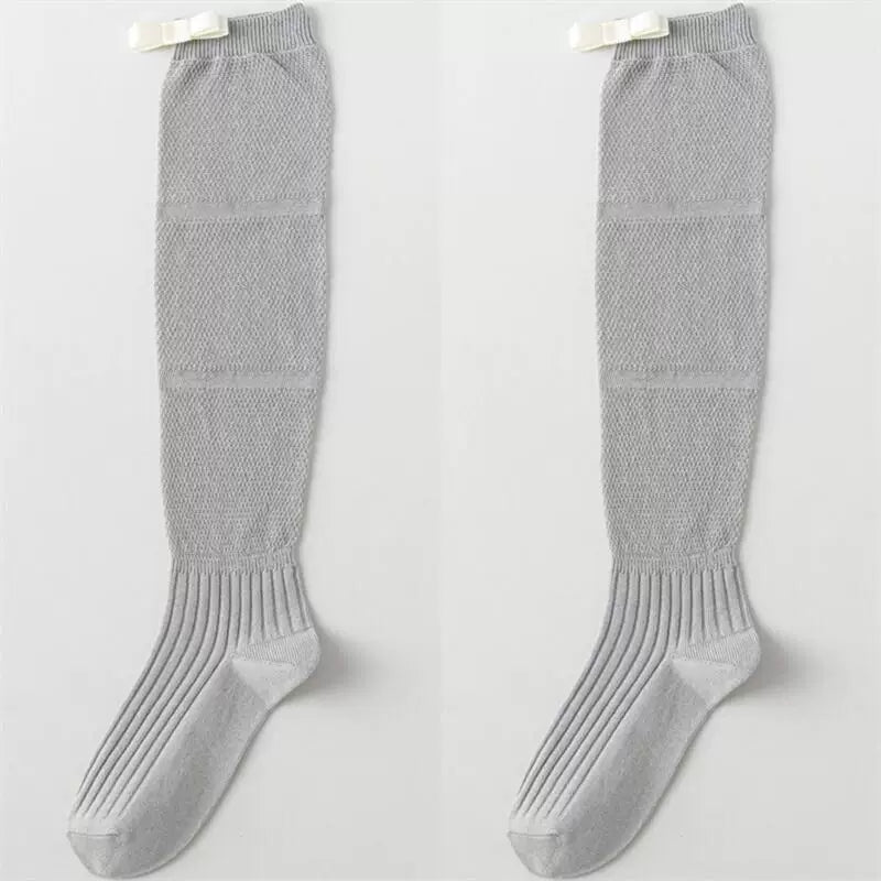 Findszx | Women’s Ballet-Inspired Long Calf Cotton Socks with Bow Detail and Sheer Mesh Texture