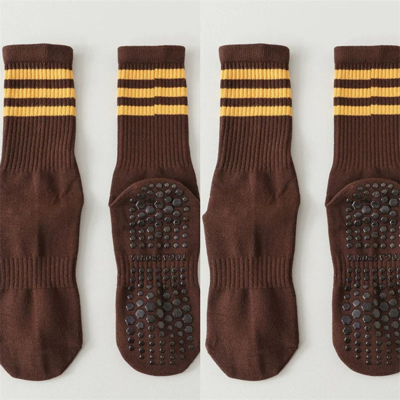 Findszx | Women’s Striped Mid-Calf Yoga Socks with Grip for Pilates, Barre & Indoor Training