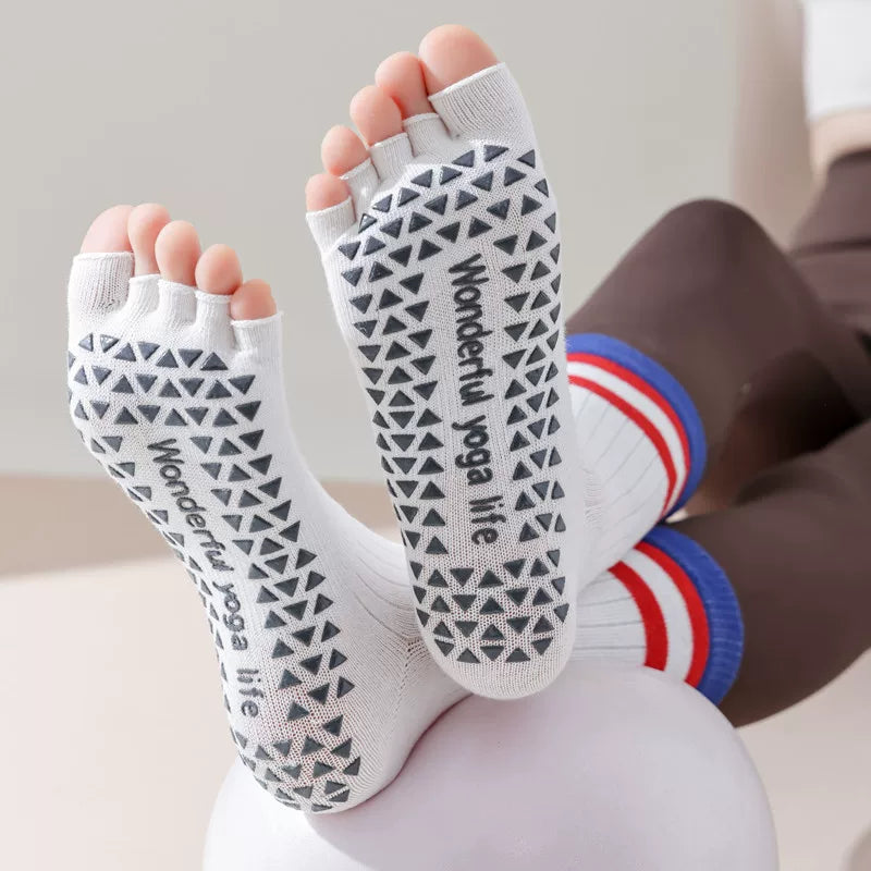 Findszx | Women’s Open-Toe Mid-Calf Five-Toe Yoga Socks with Grip for Pilates, Dance & Indoor Fitness