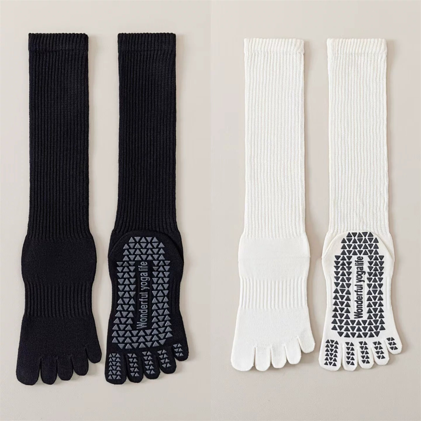 Findszx | Five-Toe Calf Socks in Warm Neutral Tones, Lightweight Design for Yoga & Pilates Wear