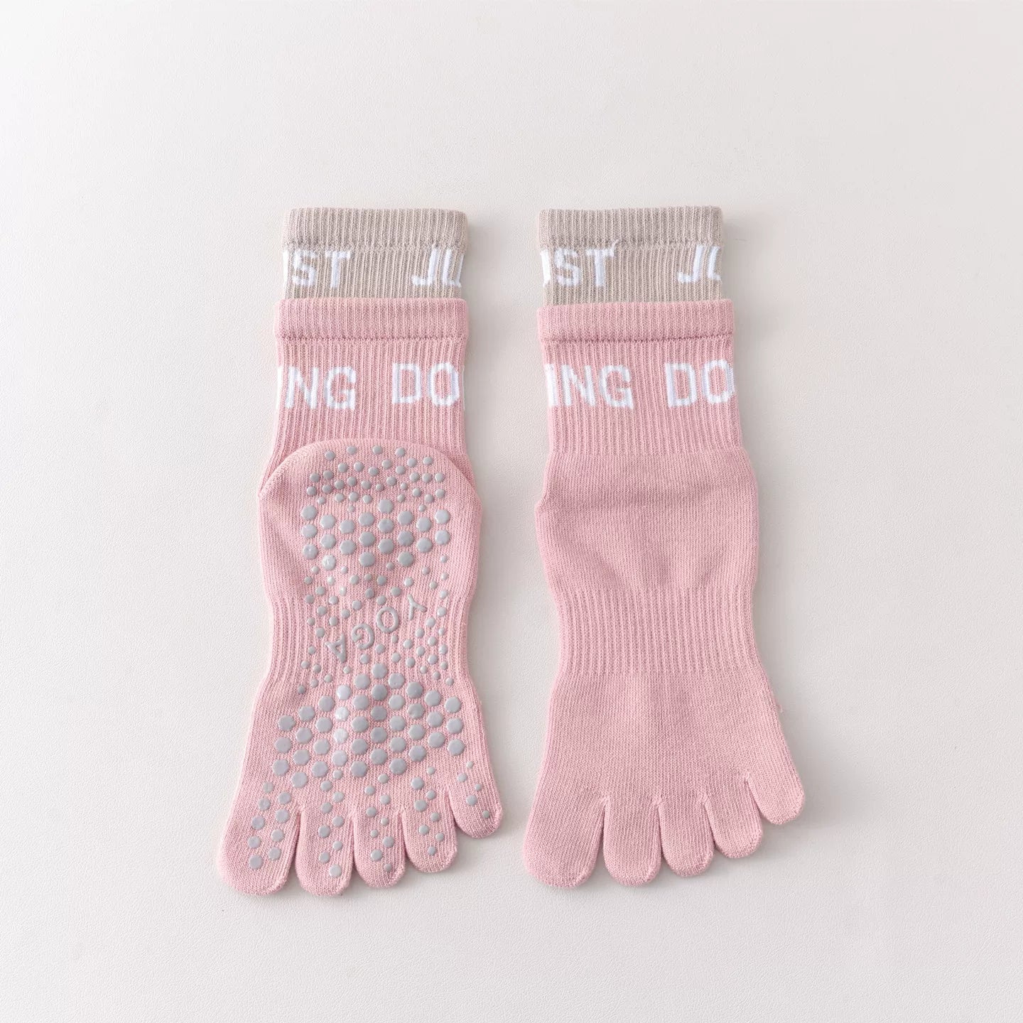 Findszx | Women’s Color-Block Mid-Calf Five-Toe Yoga Socks with Grip for Pilates & Indoor Fitness