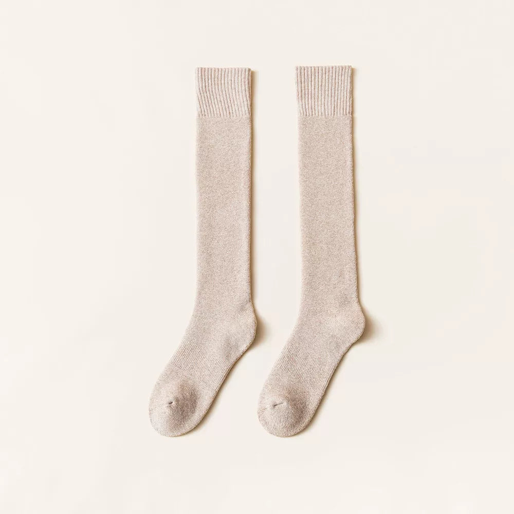 Findszx | Women’s Thick Terry Cotton Long Calf Socks in Solid Black for Autumn & Winter Wear