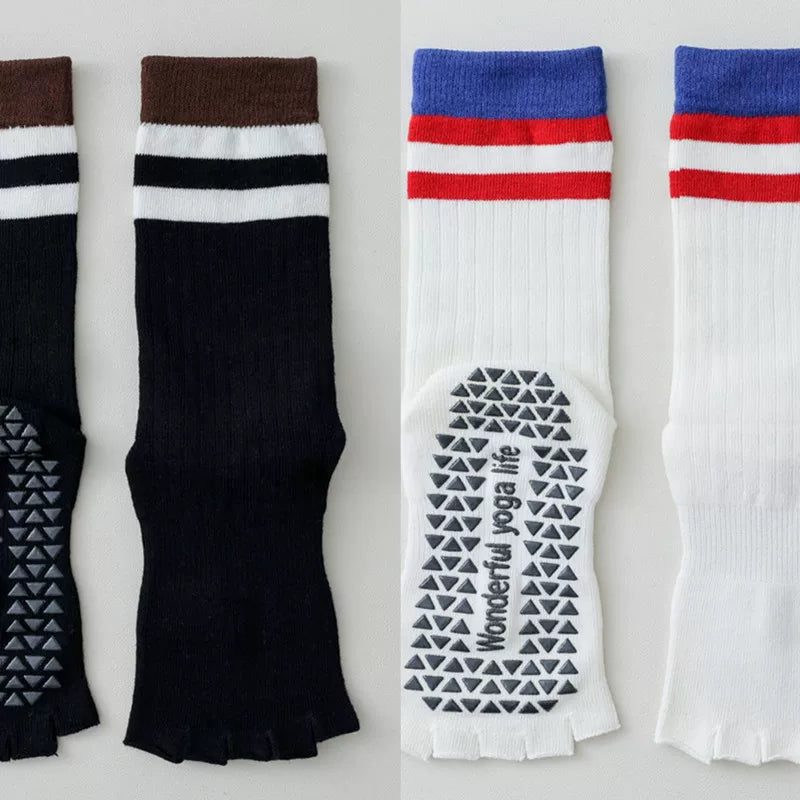 Findszx | Women’s Open-Toe Mid-Calf Five-Toe Yoga Socks with Grip for Pilates, Dance & Indoor Fitness