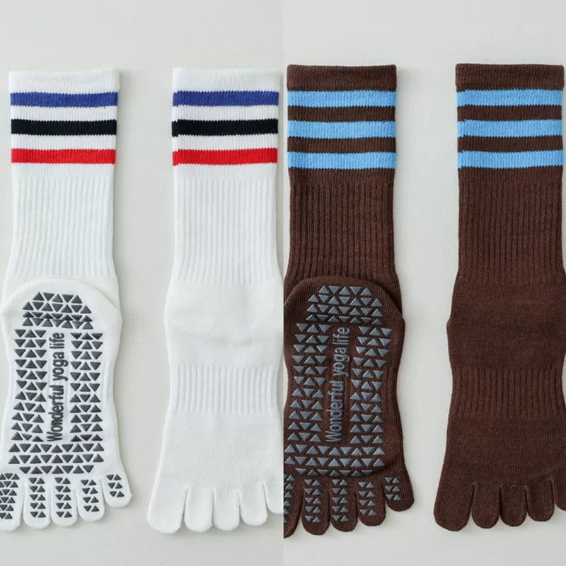 Findszx | Women’s Mid-Calf Split-Toe Five-Toe Cotton Yoga Socks with Grip for Pilates & Indoor Fitness