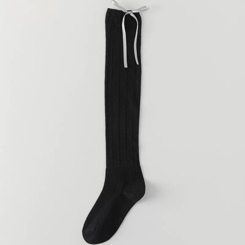 Findszx | Women’s Ballet-Inspired Hollow Knit Calf Socks with Bow Detail for Spring & Summer Wear