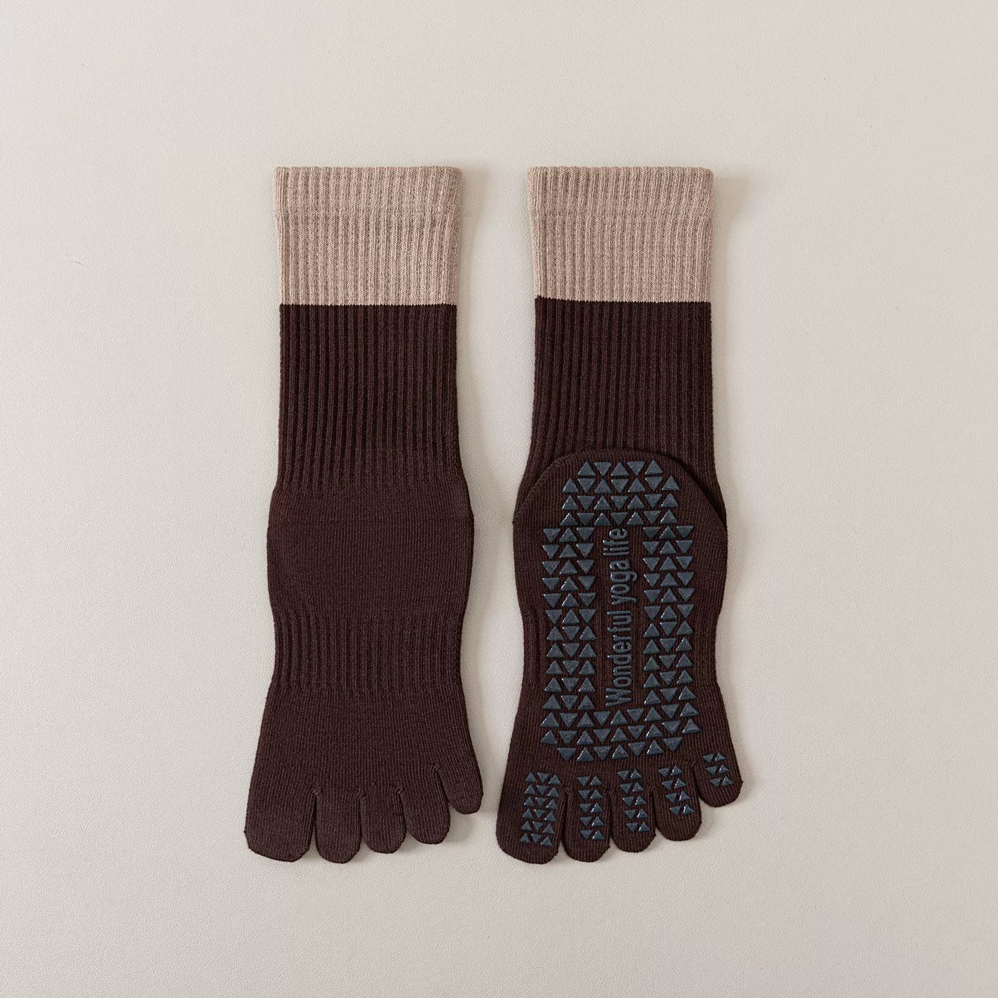 Findszx | Women’s Color-Block Mid-Calf Five-Toe Yoga Socks with Grip for Pilates & Indoor Fitness