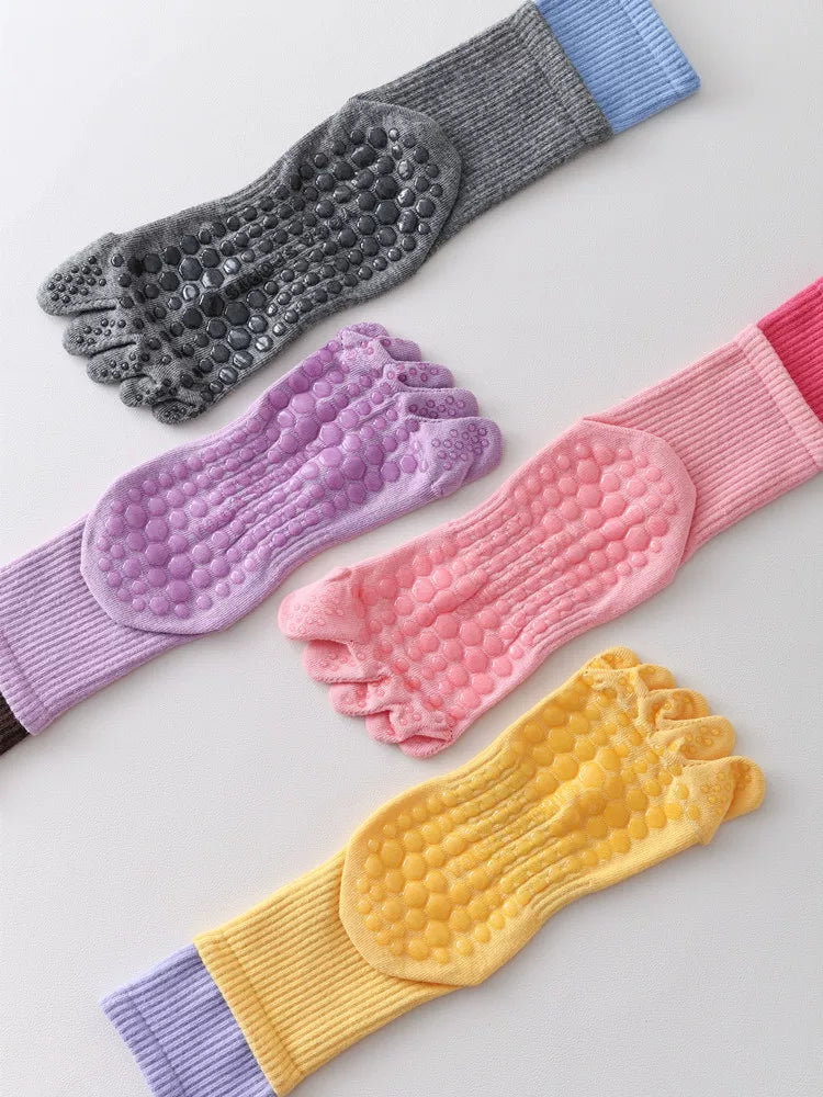 Findszx | Women’s Mid-Calf Five-Toe Yoga Socks with Grip for Pilates, Dance & Indoor Training