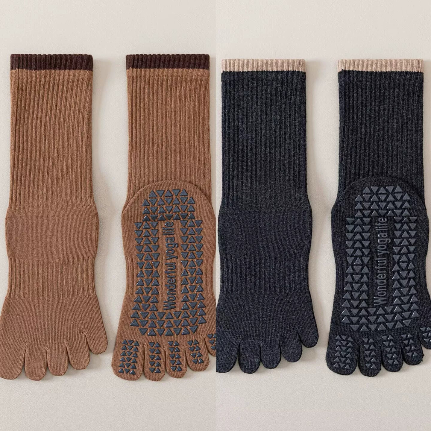 Findszx | Women’s Striped Five-Toe Yoga Socks with Grip for Pilates, Dance & Indoor Fitness