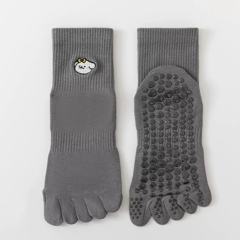 Findszx | Women’s Mid-Calf Five-Toe Cotton Yoga Socks with Grip for Pilates & Indoor Training