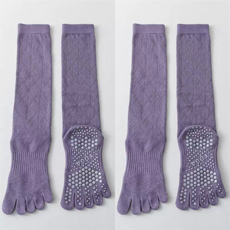Findszx | Women’s Lightweight Long-Calf Five-Toe Yoga Socks with Grip for Pilates & Indoor Training