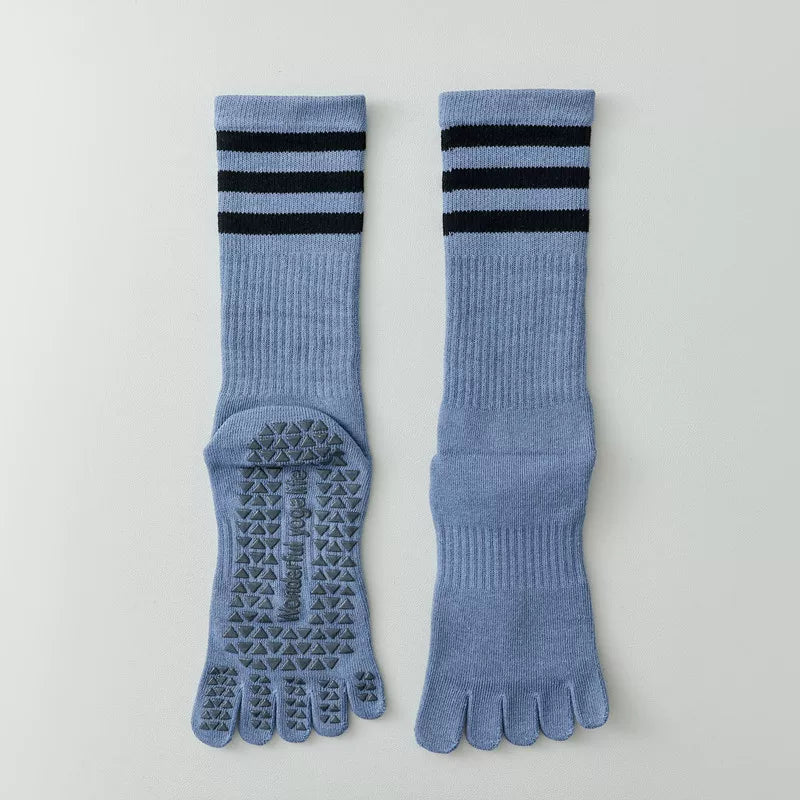 Findszx | Women’s Mid-Calf Split-Toe Five-Toe Cotton Yoga Socks with Grip for Pilates & Indoor Fitness