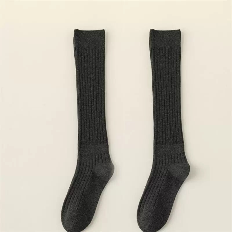 Double-Needle Calf Socks For Women In Spring And Autumn Thin Striped Pressure Slimming Solid Color Jk Versatile Knee-Length Wide Striped Stockings