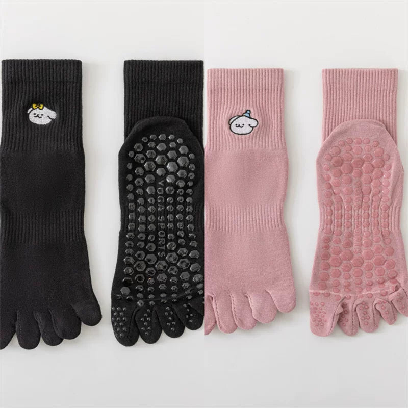 Findszx | Women’s Mid-Calf Five-Toe Cotton Yoga Socks with Grip for Pilates & Indoor Training