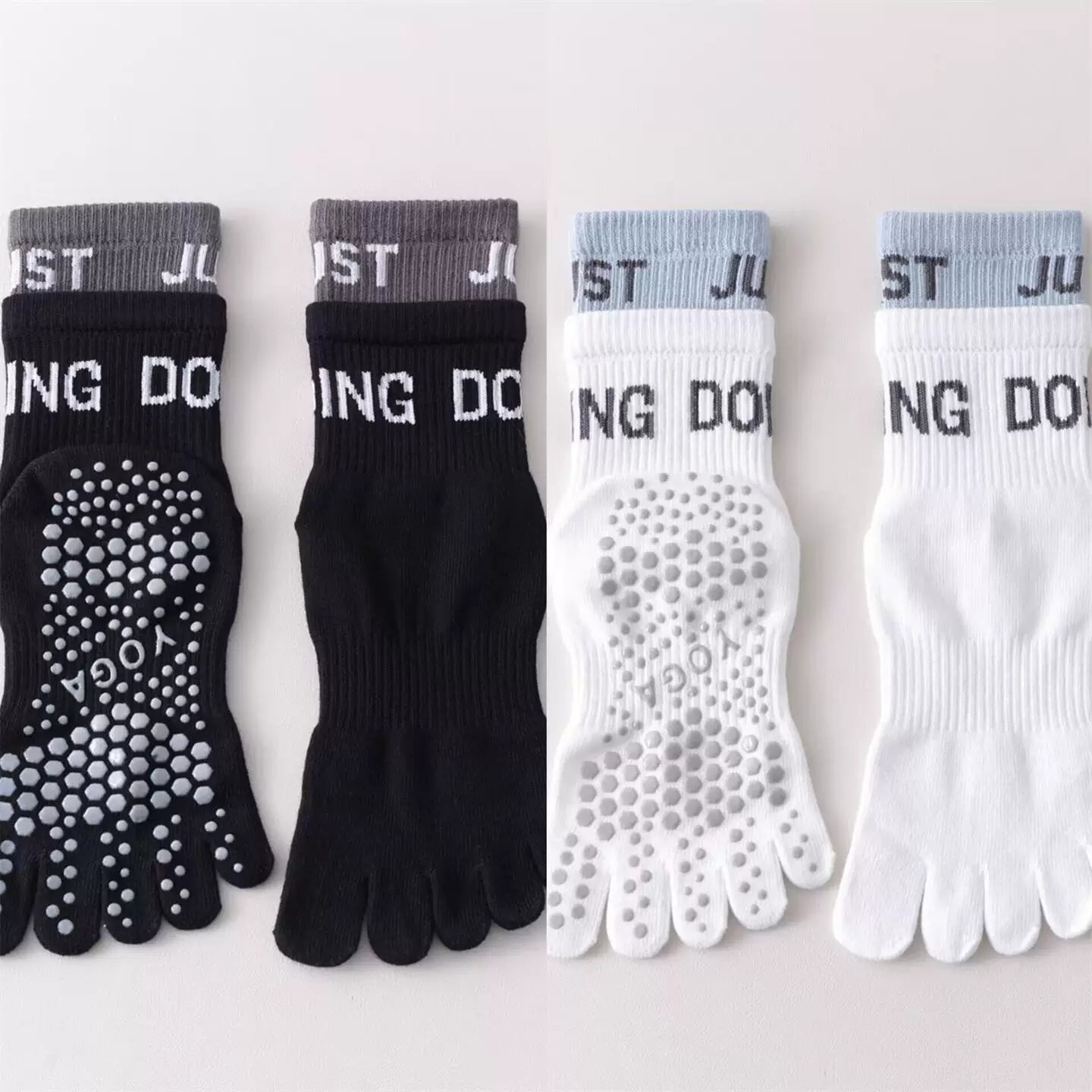 Findszx | Women’s Color-Block Mid-Calf Five-Toe Yoga Socks with Grip for Pilates & Indoor Fitness