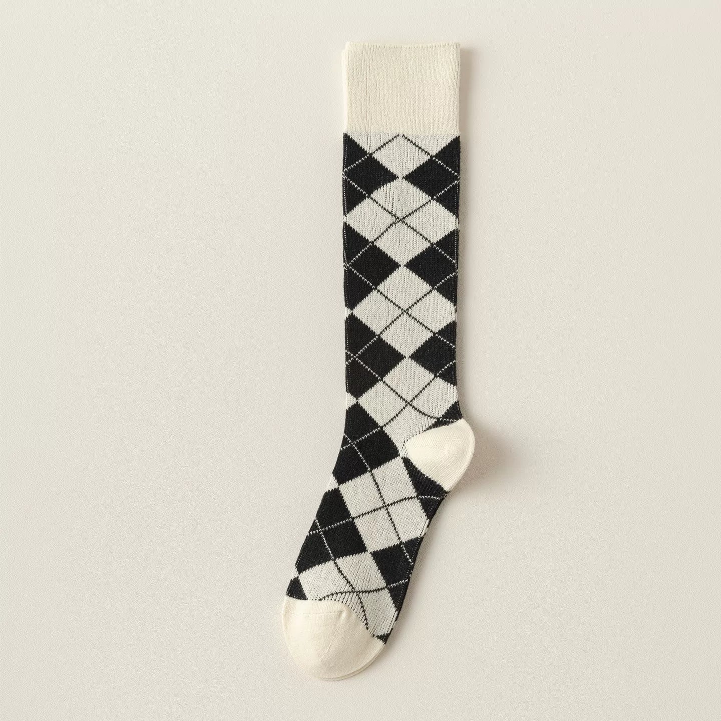 Findszx | Women’s Retro-Inspired Knee-High Cotton Socks with Diamond Pattern for Autumn & Winter Wear