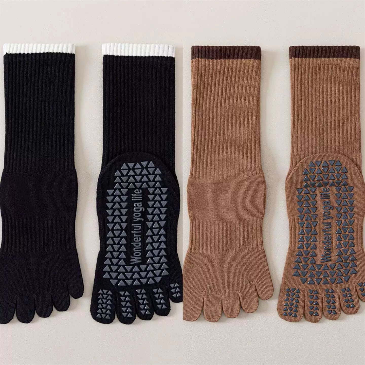 Findszx | Women’s Striped Five-Toe Yoga Socks with Grip for Pilates, Dance & Indoor Fitness