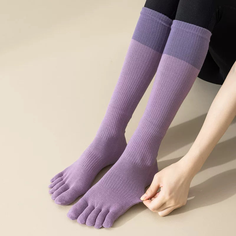 Findszx | Women’s Five-Toe Long Calf Yoga Socks with Grip for Pilates, Dance & Indoor Training