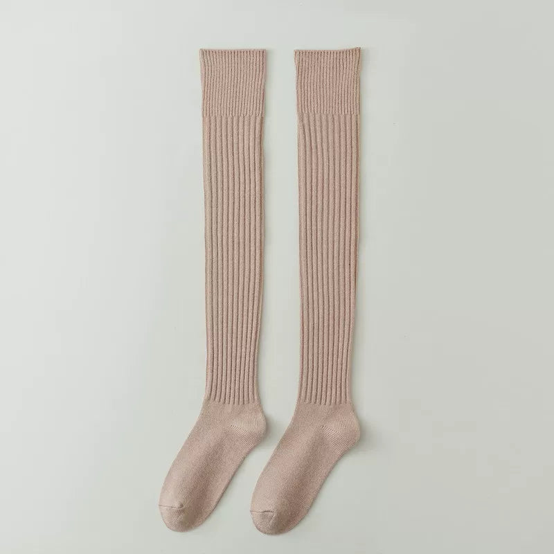 Findszx | Women’s Over-the-Knee Ribbed Cotton Socks with Soft Texture for Autumn & Winter Wear