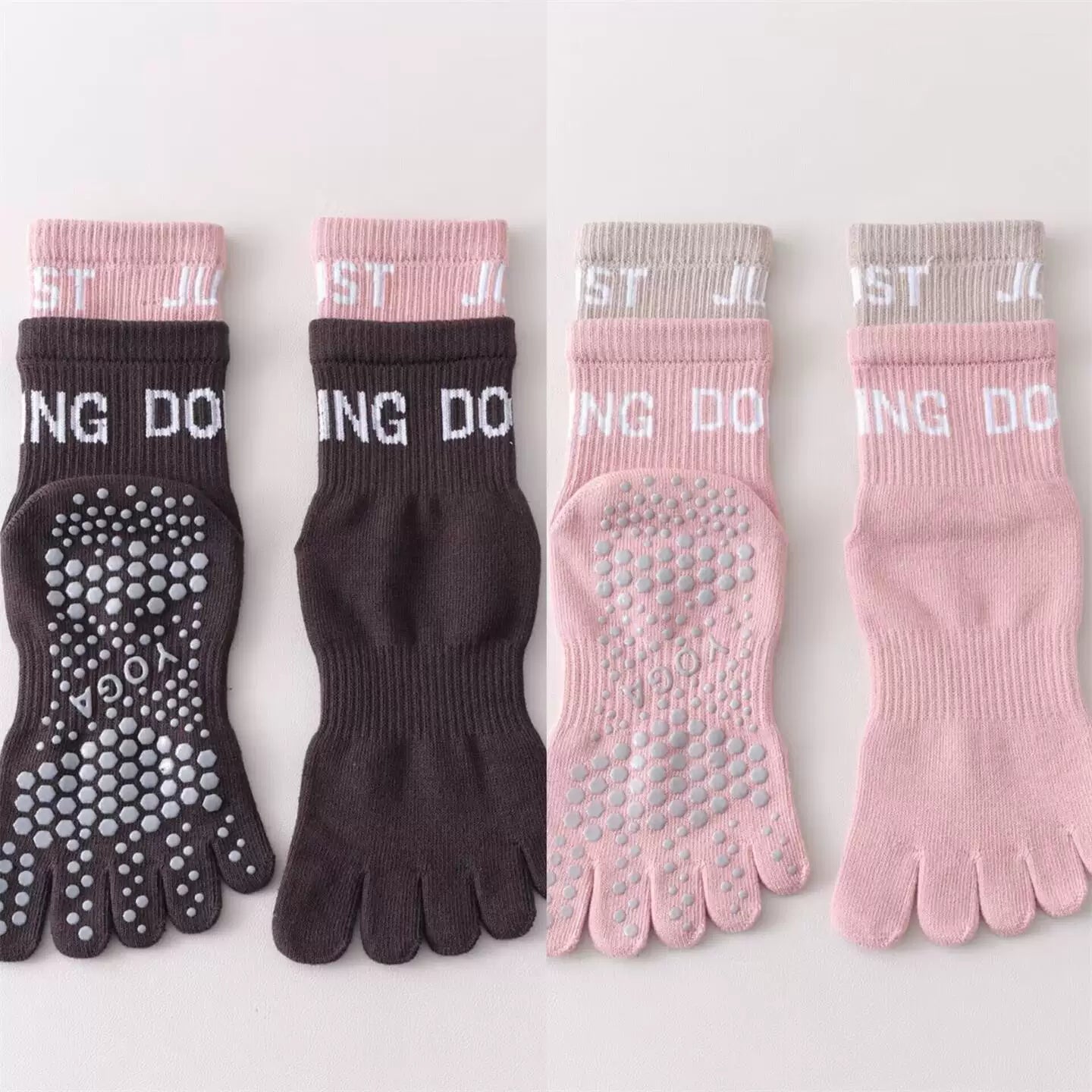 Findszx | Women’s Color-Block Mid-Calf Five-Toe Yoga Socks with Grip for Pilates & Indoor Fitness