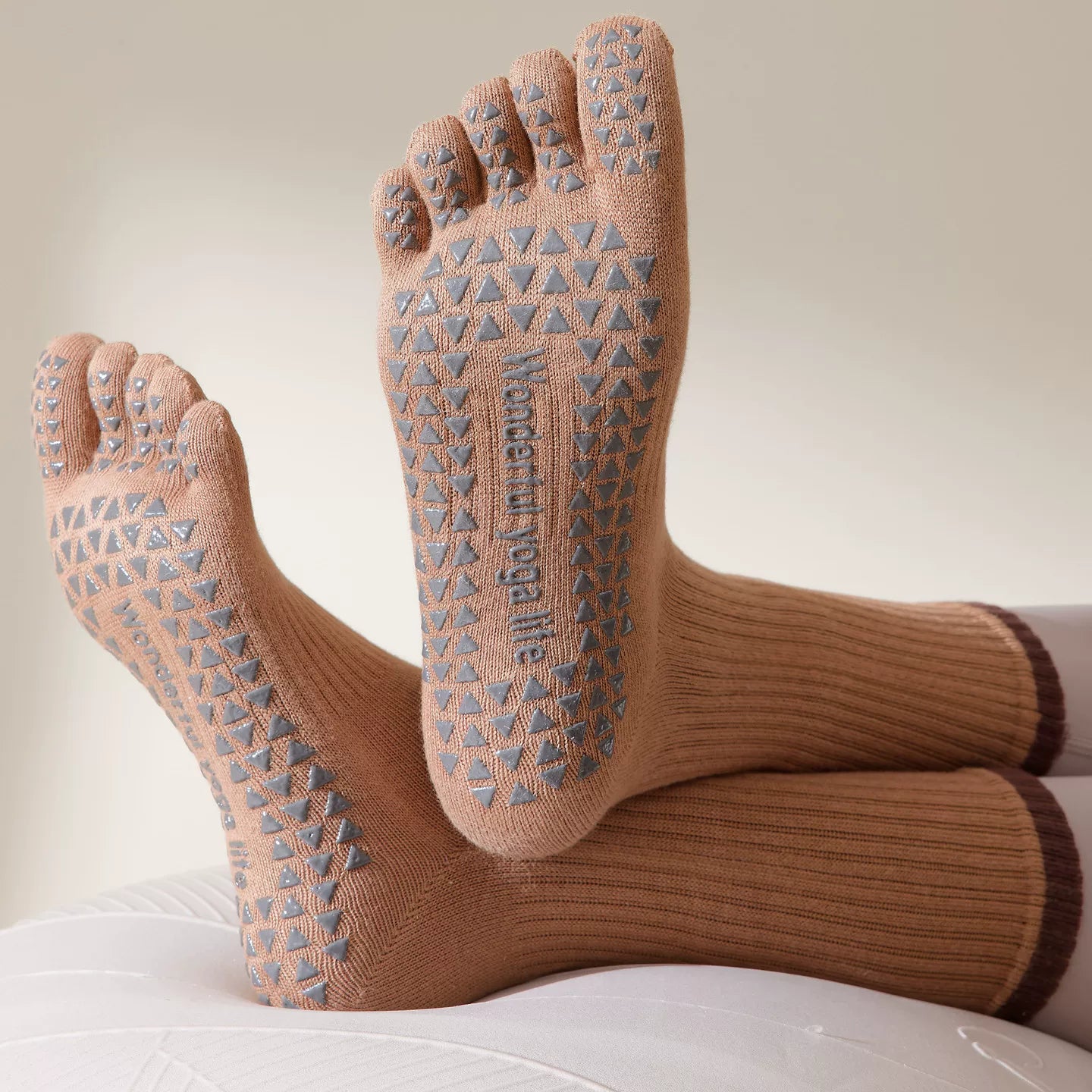 Findszx | Women’s Striped Five-Toe Yoga Socks with Grip for Pilates, Dance & Indoor Fitness