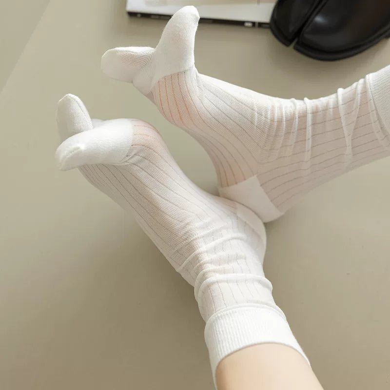 Findszx | Women’s Two-Toe Mid-Calf Socks with Vertical Stripe Detail for Spring & Summer Wear