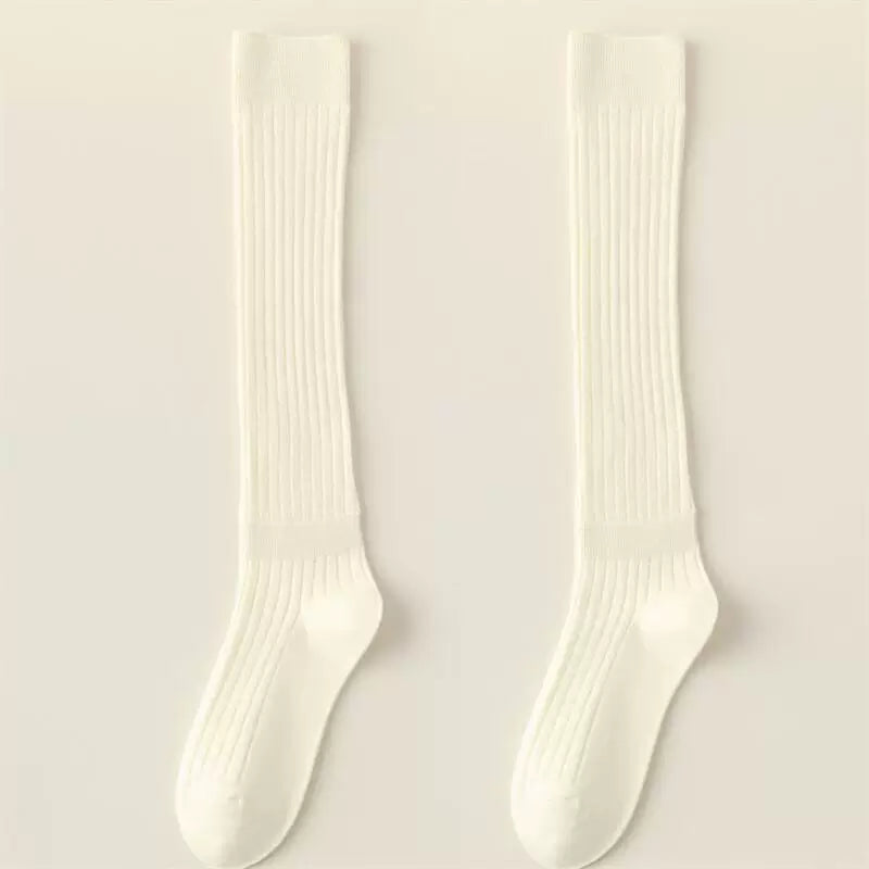 Double-Needle Calf Socks For Women In Spring And Autumn Thin Striped Pressure Slimming Solid Color Jk Versatile Knee-Length Wide Striped Stockings