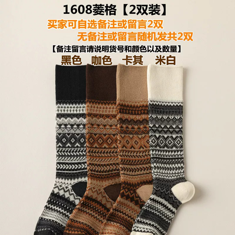 Findszx | Women’s Retro-Inspired High Cotton Socks with Double-Knit Design for Autumn & Winter Wear