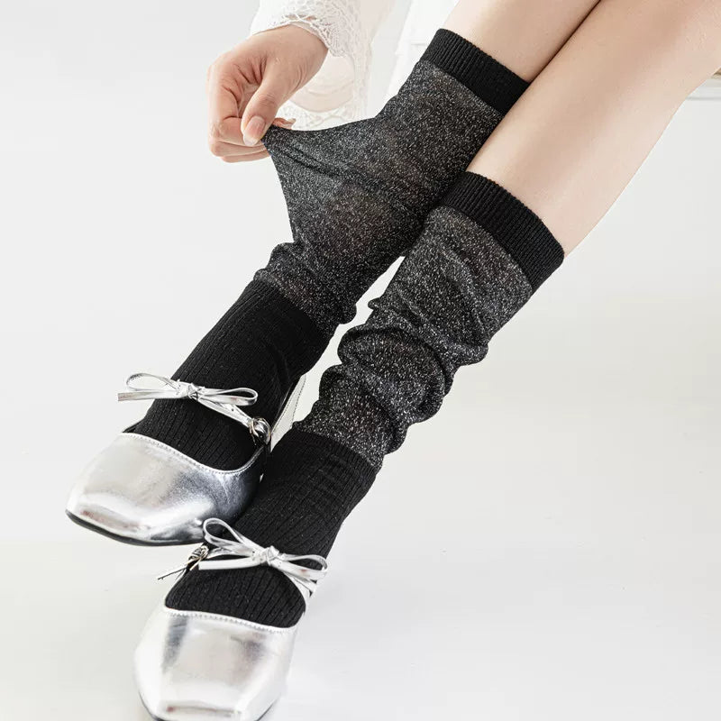Findszx | Lightweight Shimmer Long Calf Socks for Women, Smooth Sheer Texture, Summer Mid-High Style