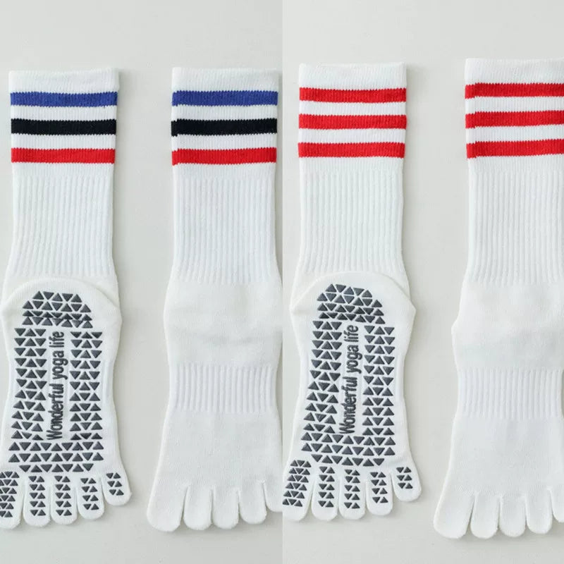 Findszx | Women’s Mid-Calf Split-Toe Five-Toe Cotton Yoga Socks with Grip for Pilates & Indoor Fitness