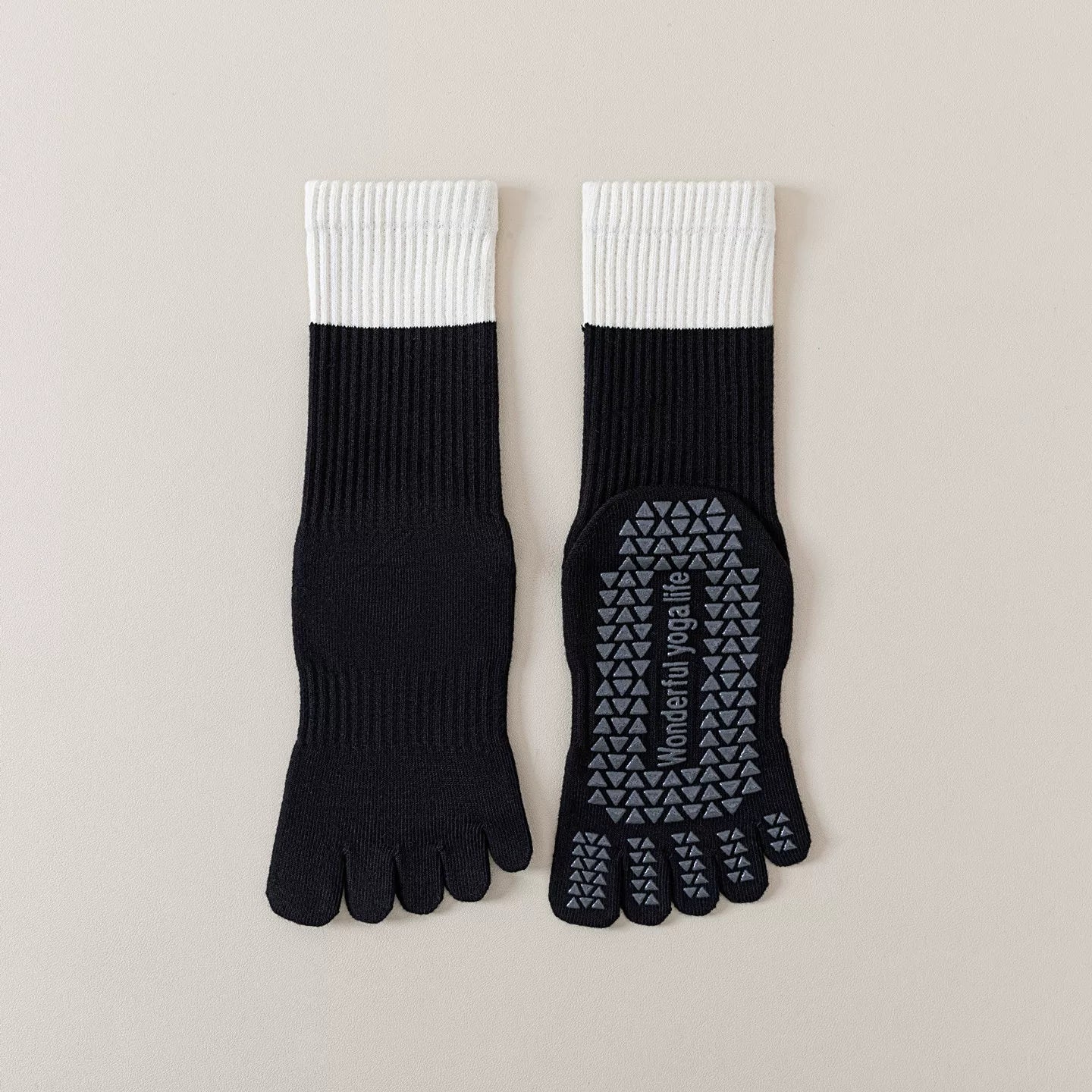 Findszx | Women’s Color-Block Mid-Calf Five-Toe Yoga Socks with Grip for Pilates & Indoor Fitness