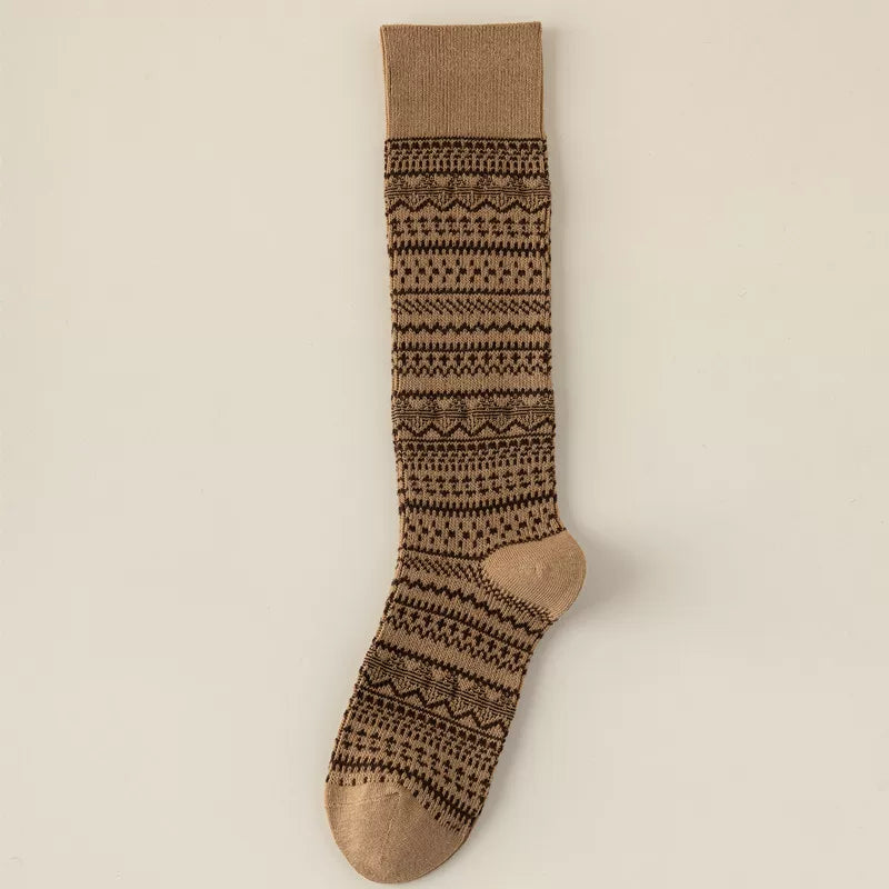 Findszx | Women’s Retro-Inspired High Cotton Socks with Double-Knit Design for Autumn & Winter Wear