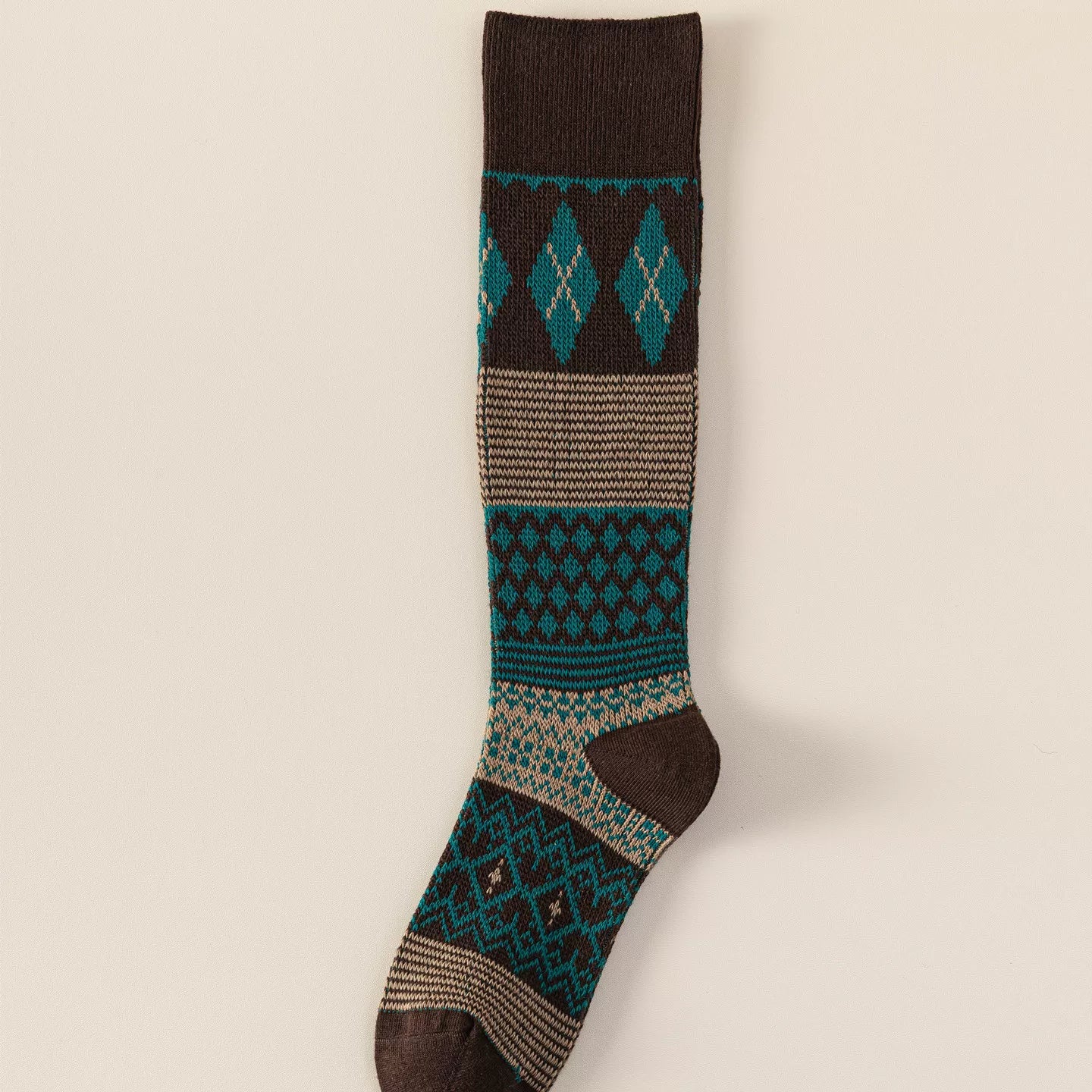 Findszx | Women’s Retro Diamond-Pattern Double-Knit Calf Socks in Cotton for Everyday Wear