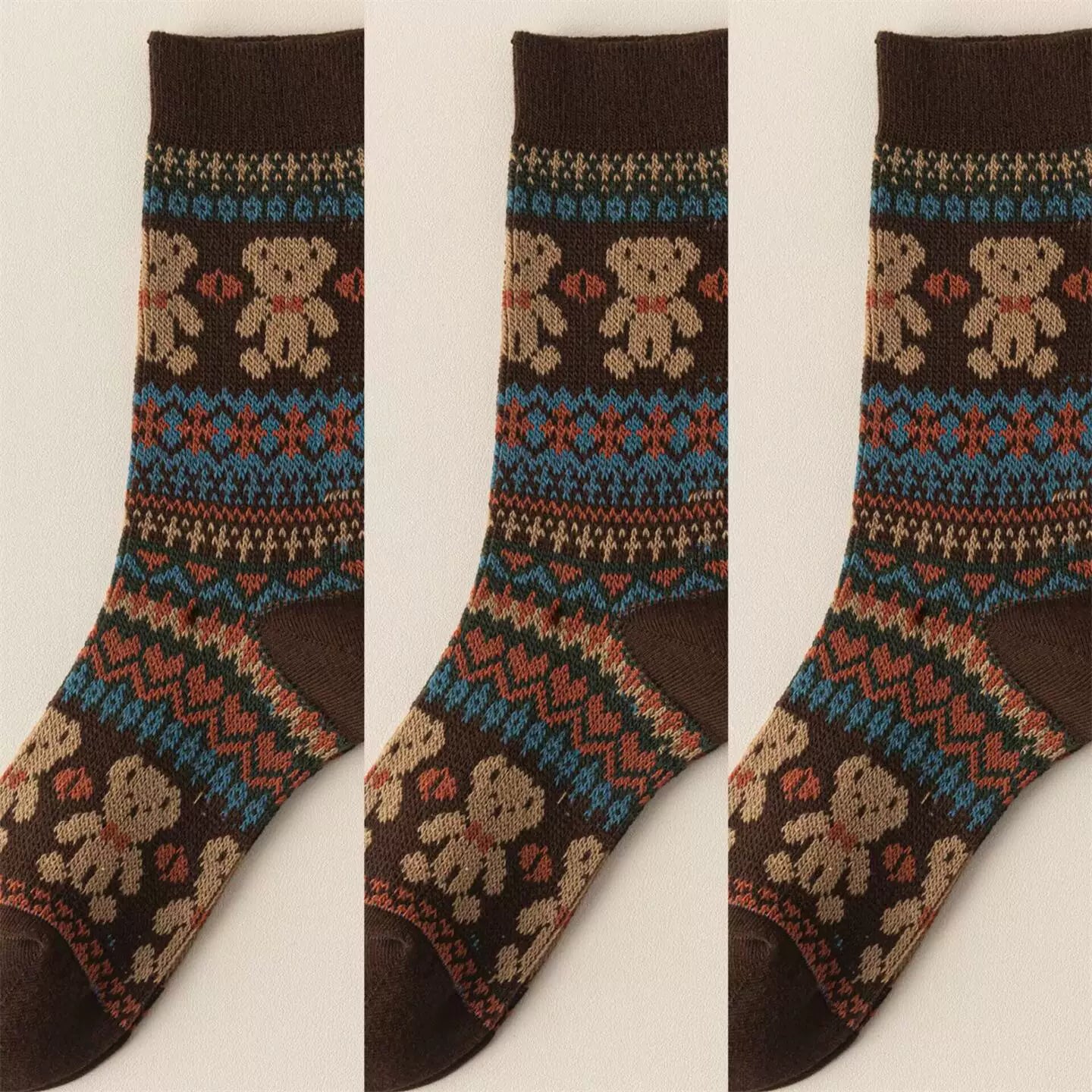 Findszx | Double-Knit Mid-Calf Cotton Socks for Women, Reversible Style, Autumn & Winter Everyday Wear