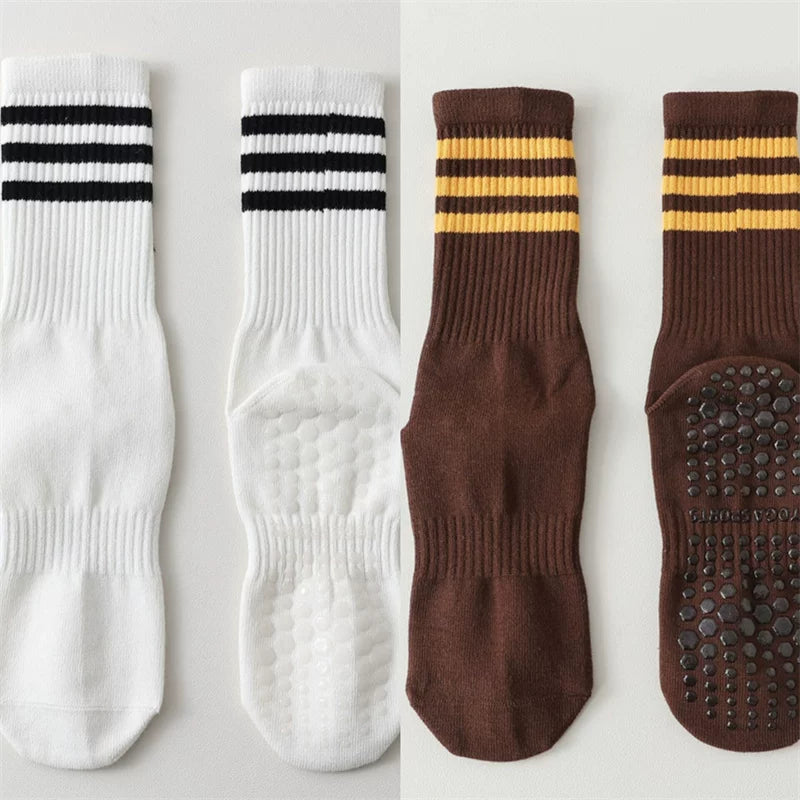Findszx | Women’s Striped Mid-Calf Yoga Socks with Grip for Pilates, Barre & Indoor Training