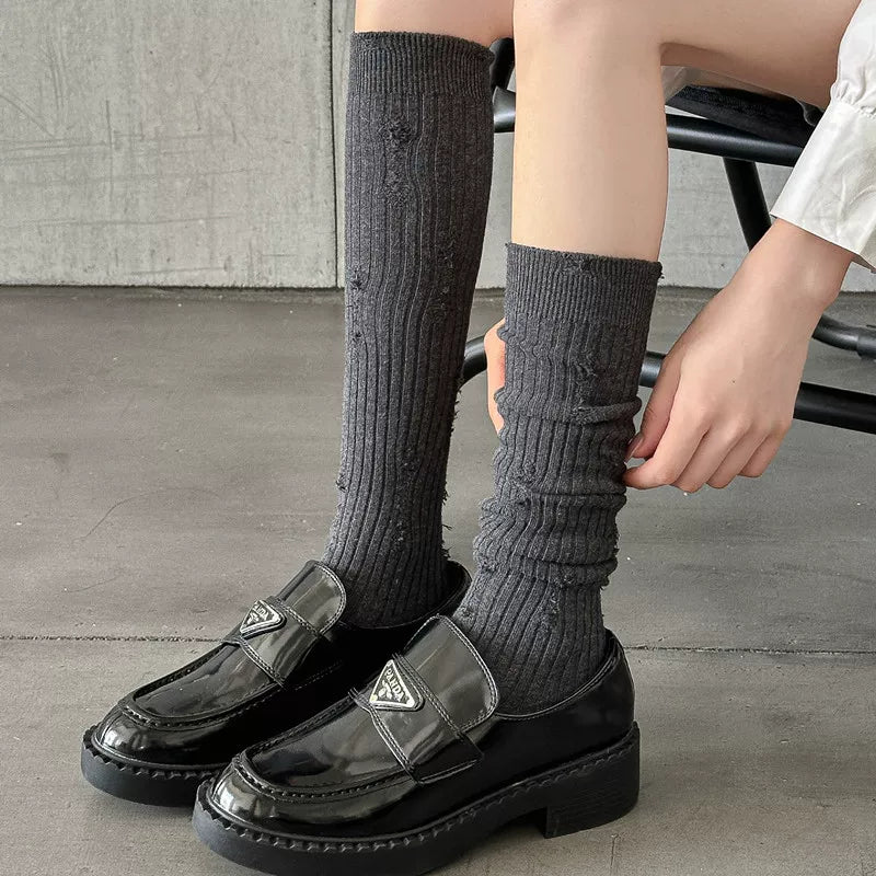 Findszx | Women’s Distressed Mid-Calf Cotton Socks with Vintage Texture for Spring & Autumn Wear